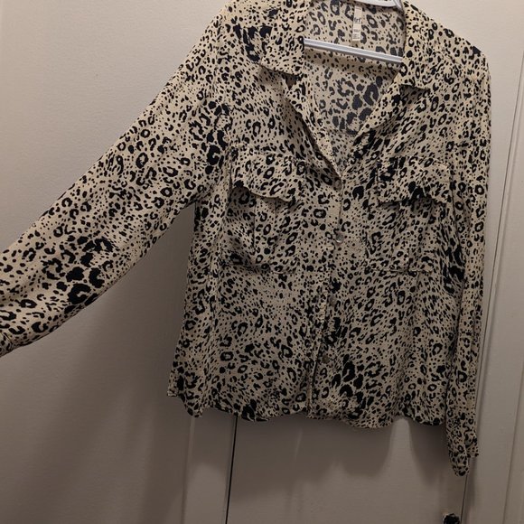 Zara TRF Black and Cream Leopard Print Blouse - Size Large - Picture 3 of 3